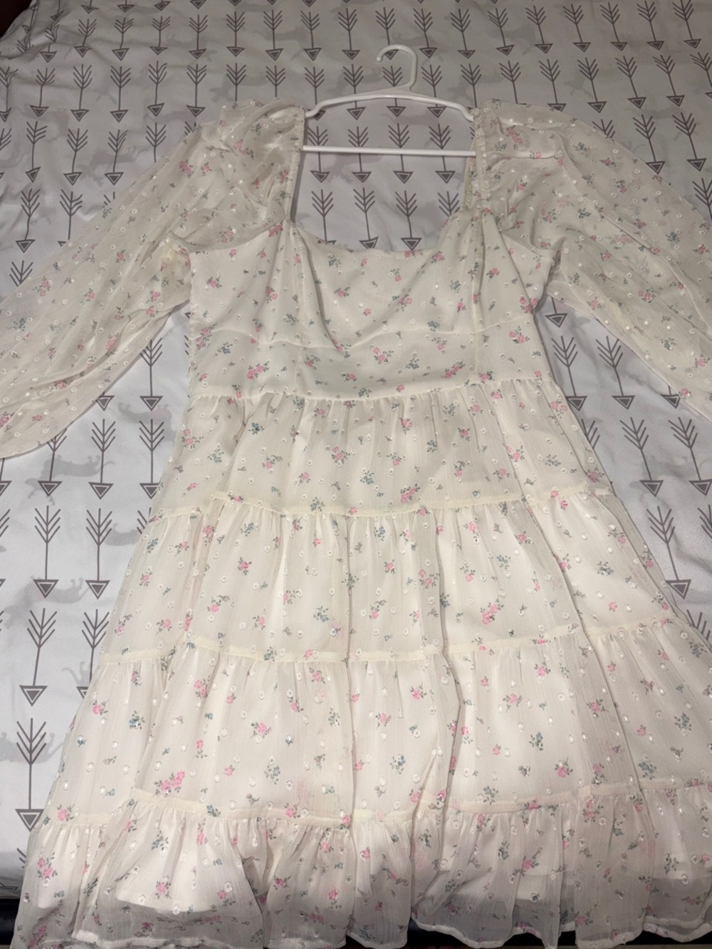 Altar'd State Cream Mini Dress with Pink & Green Floral Print